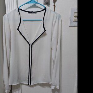MNG Mango Basics Work Casual Professional Silky Top Black White Soft Comfortable